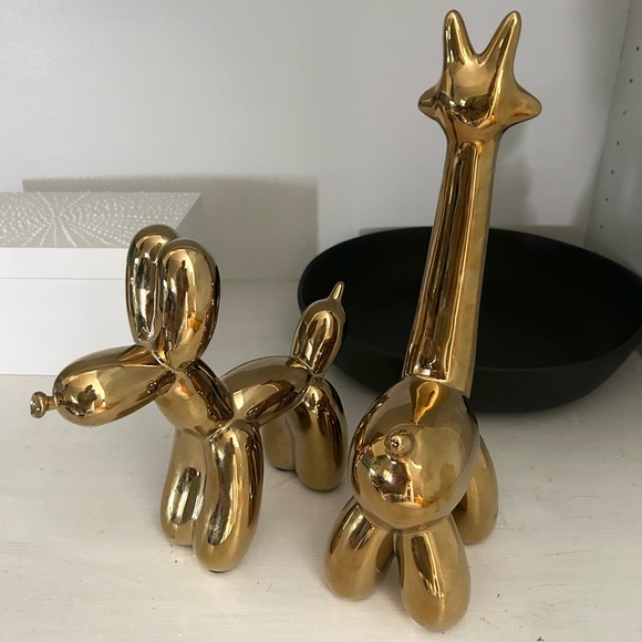 2 Brass Yellow Gold Tone Balloon Animal Ceramic Modern Home Decor Eclectic Fun - Picture 4 of 5